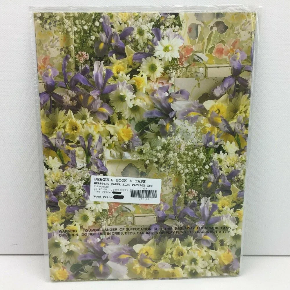 Paper Images Gift Wrap Yellow Purple Floral 2 Sheets 20